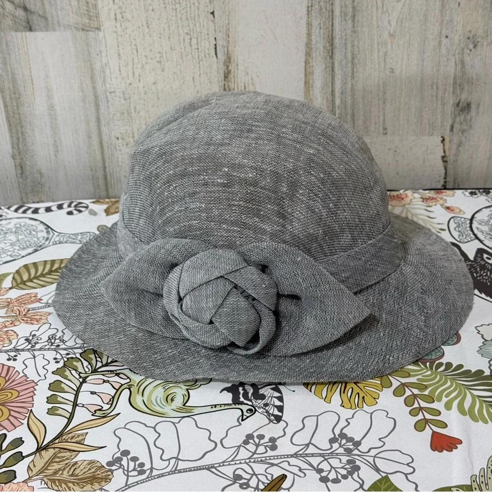 Ellen Tracy Gray Cloche Hat with Floral Accent